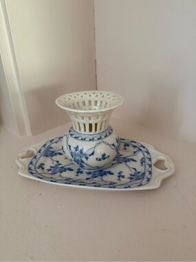 Skye McGhie Rose Brocade Fine Porcelain Vase & Serving Tray Set
